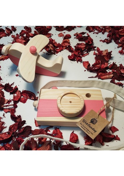 Ahşap Elyapımı Baby Uçak ve Oyuncak Fotoğraf Makinesi Set, Dekoratif, Eğitici Oyuncak, Çocuk Oyunca