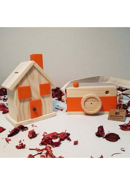 Ahşap Hediyelik Kumbara + Oyuncak Fotoğraf Makinesi Set, Dekoratif ,eğitici Oyuncak, Çocuk Oyuncak