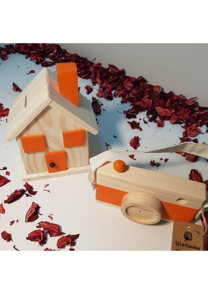 Ahşap Hediyelik Kumbara + Oyuncak Fotoğraf Makinesi Set, Dekoratif ,eğitici Oyuncak, Çocuk Oyuncak modelleri