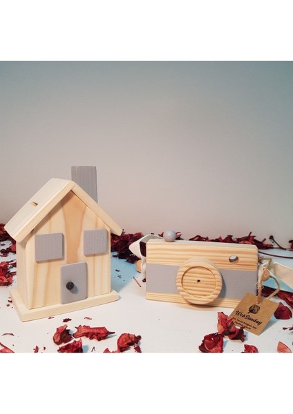 Ahşap Hediyelik Kumbara + Oyuncak Fotoğraf Makinesi Set, Dekoratif ,eğitici Oyuncak, Çocuk Oyuncak modelleri