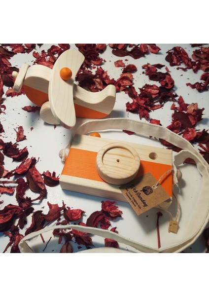 Ahşap Elyapımı Baby Uçak ve Oyuncak Fotoğraf Makinesi Set, Dekoratif, Eğitici Oyuncak, Çocuk Oyunca