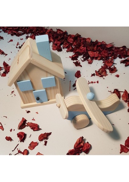 Ahşap Elyapımı Baby Uçak + Kumbara Oyuncak Set, Dekoratif Oyuncak, Eğitici Oyuncak, Çocuk Oyuncak