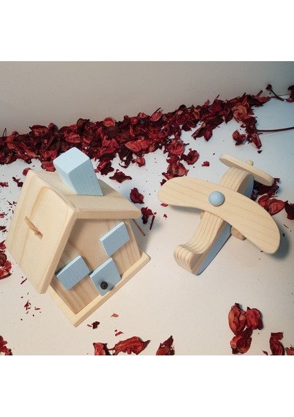 Ahşap Elyapımı Baby Uçak + Kumbara Oyuncak Set, Dekoratif Oyuncak, Eğitici Oyuncak, Çocuk Oyuncak modelleri