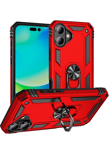 Apple iPhone 16 Plus Kılıf Military Armor Ring Case Yüzüklü Standlı Tank Koruma Zırh Silikon Kapak