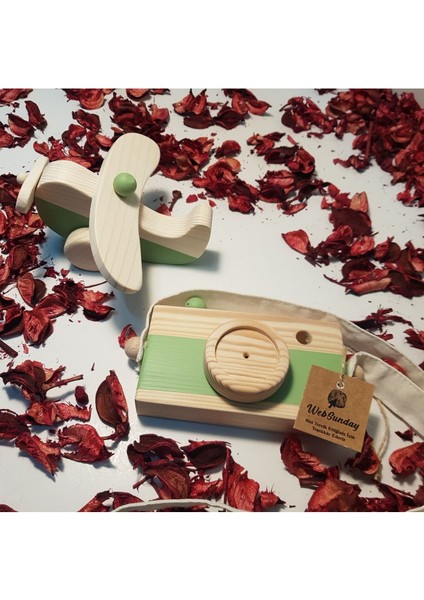 Ahşap Elyapımı Baby Uçak ve Oyuncak Fotoğraf Makinesi Set, Dekoratif, Eğitici Oyuncak, Çocuk Oyunca