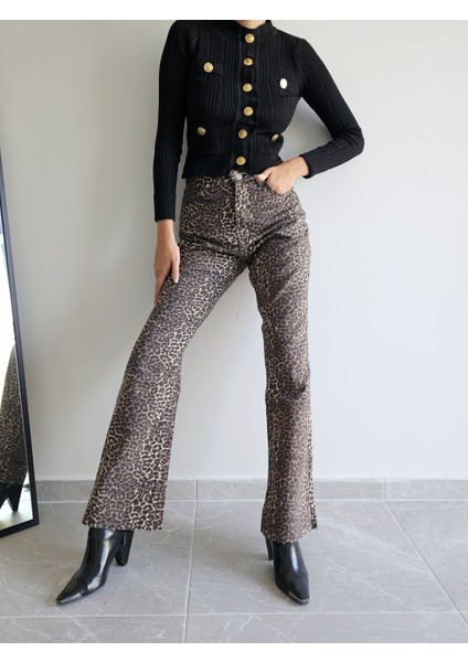 Kadın Leopar Straight Pantolon modelleri