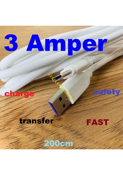 2 Metre 3 Amper Kalın Kablo 3A Yüksek Kaliteli Silicone Material Charging Şarj USB Data Şarz Kablo