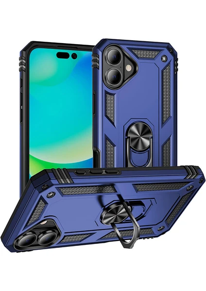 Apple iPhone 16 Kılıf Military Armor Ring Case Yüzüklü Standlı Tank Koruma Zırh Silikon Kapak