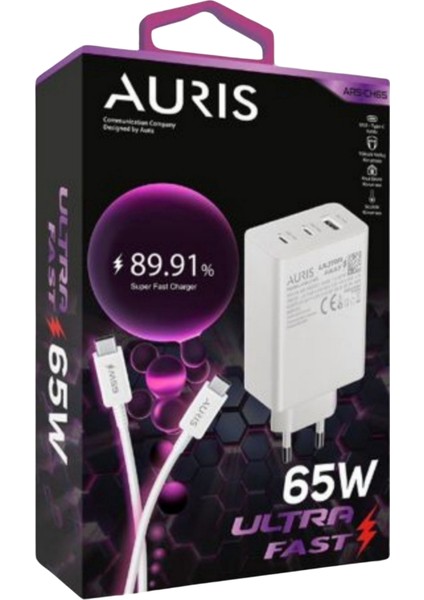 Ev Tipi 65W Ultrahızlı 3 USB Girişli Saliseölçerli Şarj Cihazı Takımı