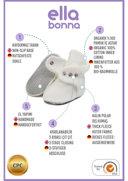Polar Bebek Pandufu, Kaydırmaz Taban, Organik Pamuk Astarlı, İlk Adım Ev Patiği, Beyaz modelleri