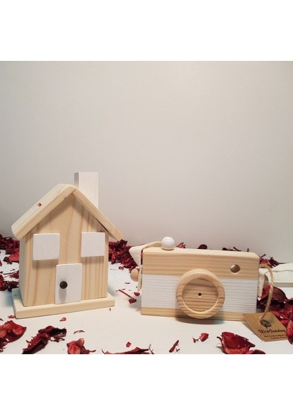 Ahşap Hediyelik Kumbara + Oyuncak Fotoğraf Makinesi Set, Dekoratif ,eğitici Oyuncak, Çocuk Oyuncak modelleri