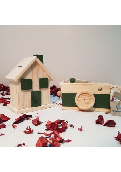 Ahşap Hediyelik Kumbara + Oyuncak Fotoğraf Makinesi Set, Dekoratif ,eğitici Oyuncak, Çocuk Oyuncak modelleri