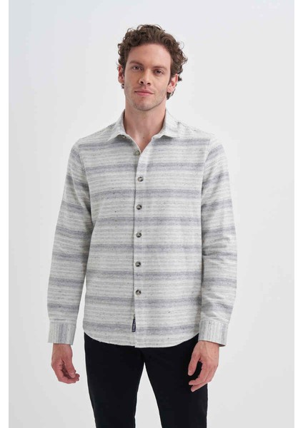 Caz 2010 Çizgili Erkek Oduncu Gömlek Gri