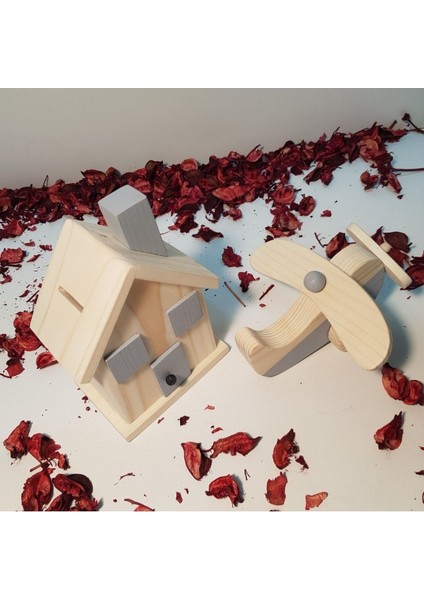 Ahşap Elyapımı Baby Uçak + Kumbara Oyuncak Set, Dekoratif Oyuncak, Eğitici Oyuncak, Çocuk Oyuncak modelleri