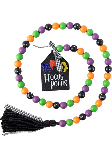 Püskül Etiketi Ahşap Boncuklu 41.3 Inç Cadılar Bayramı Ahşap Boncuk Çelenk (Yurt Dışından)