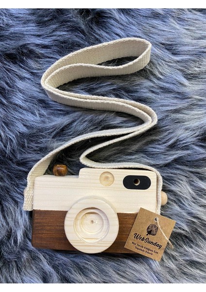 Bebek Oyuncağı Ahşap Fotoğraf Makinesi, +1 Yaş Montessori Oyuncak, Organik Ahşap Oyuncak-Kahverengi