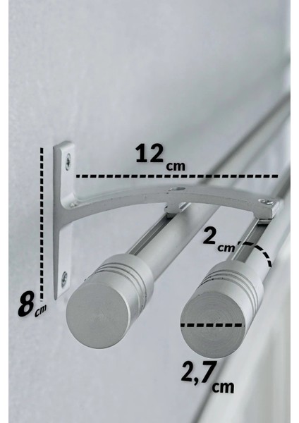 Antrasit Metal Rustik 20MM Çift Raylı Perde Askısı, Rustik Borusu, Metal Korniş