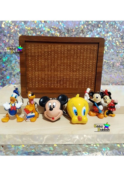 Ahşap 10000 Hedefli Para Box Kumbara ve Disney Anahtarlık Mickey Mini Mouse Donald Duck Pluto Tweet