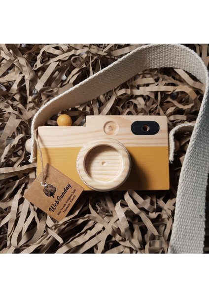 Ahşap Oyuncak Fotoğraf Makinesi, Kız Erkek 0 - 3 Yaş Hediyelik Askılı Dekoratif Oyuncak
