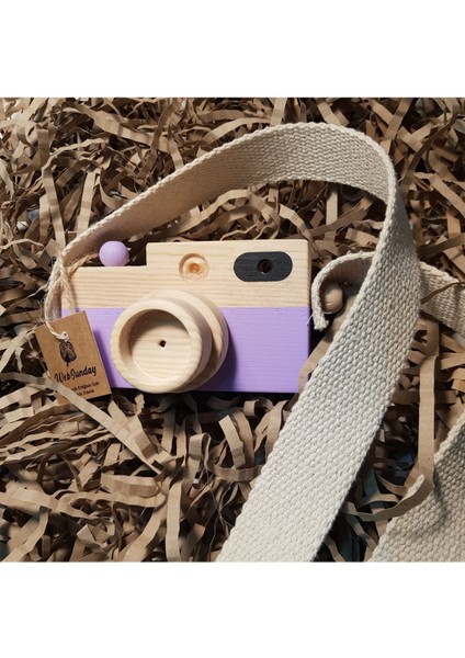 Ahşap Oyuncak Fotoğraf Makinesi, Kız Erkek 0 - 3 Yaş Hediyelik Askılı Dekoratif Oyuncak -Lila fiyatları