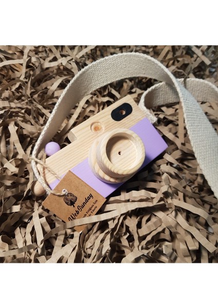 Ahşap Oyuncak Fotoğraf Makinesi, Kız Erkek 0 - 3 Yaş Hediyelik Askılı Dekoratif Oyuncak -Lila modelleri