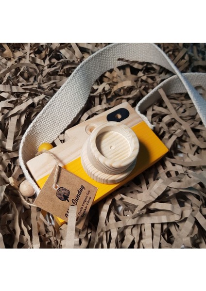 Ahşap Oyuncak Fotoğraf Makinesi, Kız Erkek 0 - 3 Yaş Hediyelik Askılı Dekoratif Oyuncak -Güneş Sarı fiyatları