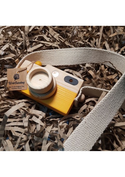 Ahşap Oyuncak Fotoğraf Makinesi, Kız Erkek 0 - 3 Yaş Hediyelik Askılı Dekoratif Oyuncak -Güneş Sarı modelleri