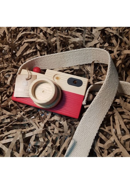 Ahşap Oyuncak Fotoğraf Makinesi, Kız Erkek 0 - 3 Yaş Hediyelik Askılı Dekoratif Oyuncak -Kırmızı fiyatları