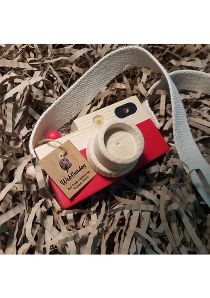 Ahşap Oyuncak Fotoğraf Makinesi, Kız Erkek 0 - 3 Yaş Hediyelik Askılı Dekoratif Oyuncak -Kırmızı modelleri