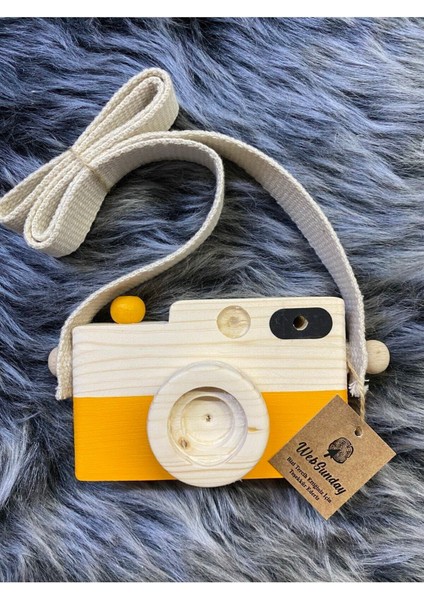 Bebek Oyuncağı Ahşap Fotoğraf Makinesi, +1 Yaş Montessori Oyuncak, Organik Ahşap Oyuncak-Güneş Sarı