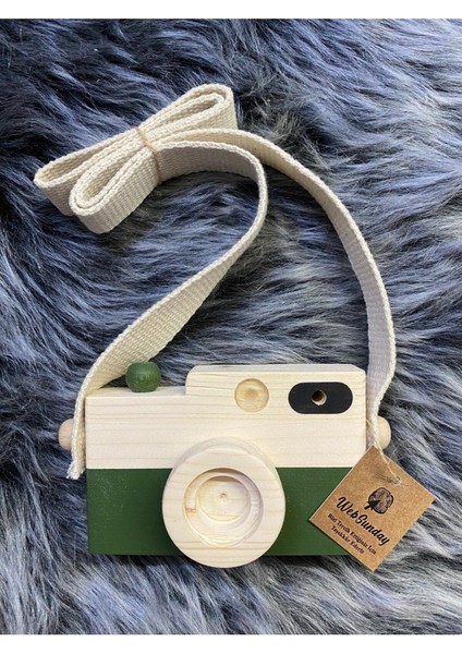 Bebek Oyuncağı Ahşap Fotoğraf Makinesi, +1 Yaş Montessori Oyuncak, Organik Ahşap Oyuncak-Koyu Yeşil