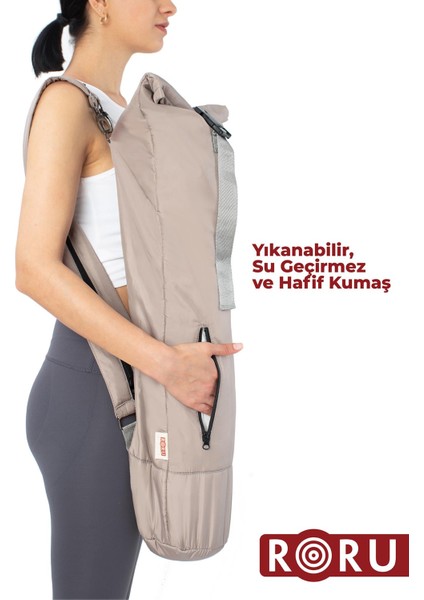 RORU Concept Taş Rengi, Yıkanabilir, Boyu Ayarlanabilir, Fermuarlı Cepli Yoga Matı Çantası, Unisex, Taş Rengi