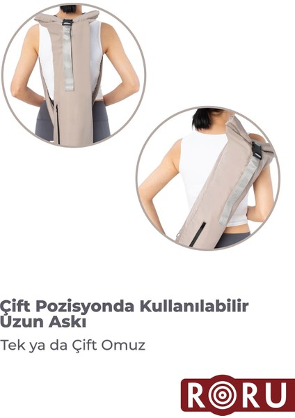 RORU Concept Taş Rengi, Yıkanabilir, Boyu Ayarlanabilir, Fermuarlı Cepli Yoga Matı Çantası, Unisex, Taş Rengi