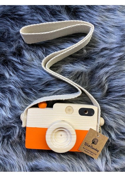 Bebek Oyuncağı Ahşap Fotoğraf Makinesi, +1 Yaş Montessori Oyuncak, Organik Ahşap Oyuncak-Turuncu