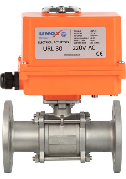 DN15-1/2" 220 V Ac Elektrikli Aktüatörlü Flanşlı Küresel Vana 3 Parçalı