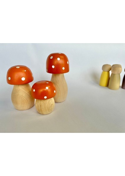 Waldorf Organik Doğal Ahşap Mantar Oyuncak Set 3lü Bebek Çocuk Odası Dekor Fotoğraf Çekimi fırsatları