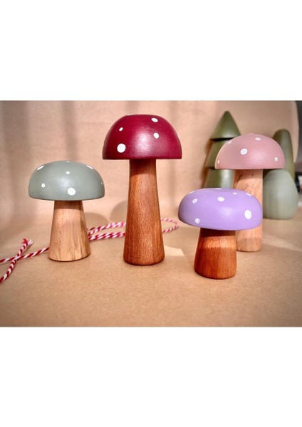 Waldorf 4'lü Doğal Organik Ahşap Mantar Oyuncak Seti Dekor Fotoğraf Çekimi Bebek Odası