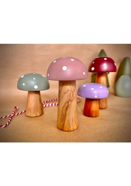 Waldorf 4'lü Doğal Organik Ahşap Mantar Oyuncak Seti Dekor Fotoğraf Çekimi Bebek Odası modelleri