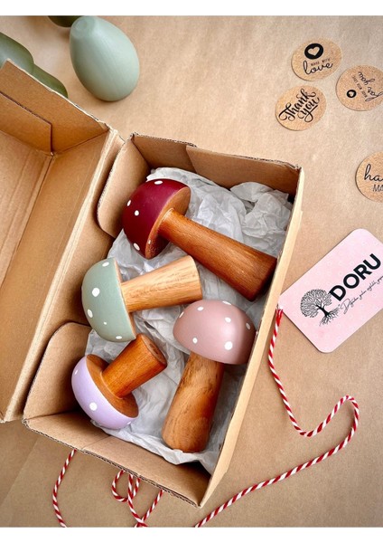 Waldorf 4'lü Doğal Organik Ahşap Mantar Oyuncak Seti Dekor Fotoğraf Çekimi Bebek Odası fırsatları