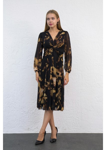 Önü Burgulu Desenli Tül Elbise fiyatları