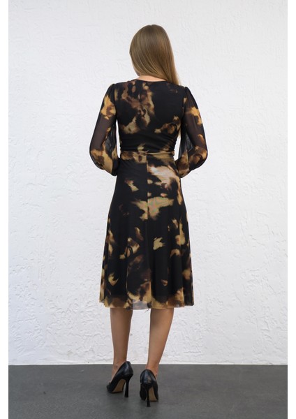 Önü Burgulu Desenli Tül Elbise modelleri