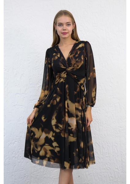 Önü Burgulu Desenli Tül Elbise indirimleri