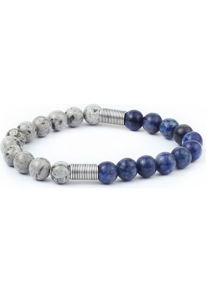 Doğal Lapis ve Silver Jasper Taşlı Erkek Bileklik 60701