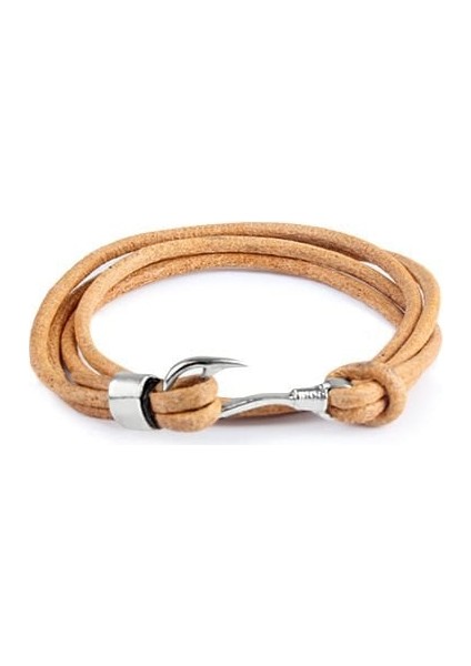 Naturel Deri Gümüş Kanca Erkek Bileklik 65784