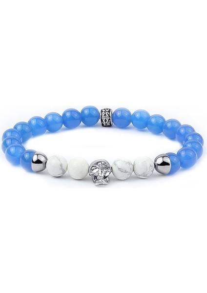 Doğal Mavi Akik ve Howlite Taşlı Erkek Gümüş Bileklik 60960