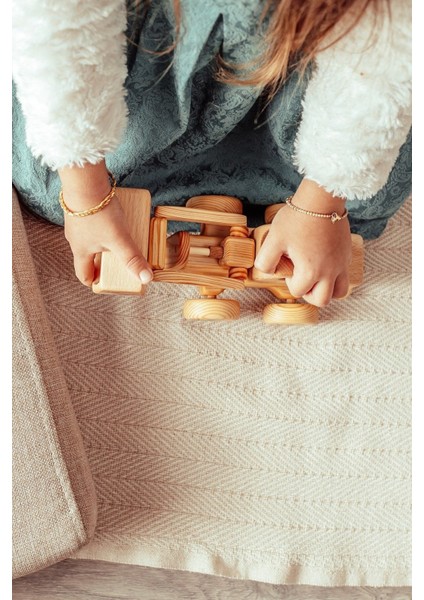 Ahşap Oyuncak Kepçe Renksiz Doğal Boyanabilir Masif Ahşap Oyuncak Dozer Bebek Oyuncağı