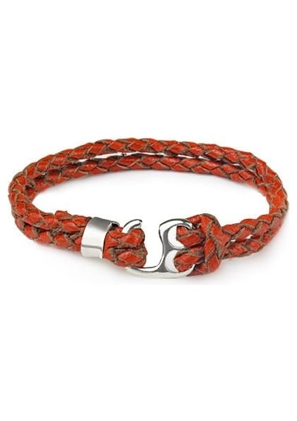 Kırmızı Halat Gümüş Deri Bileklik 65756