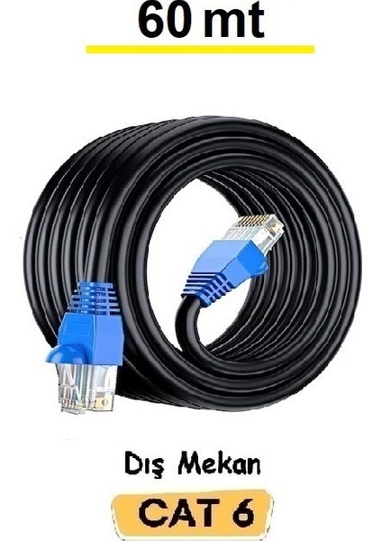 60 Metre Cat6 Dış Mekan Internet Ethernet Kablo EZR545 Utp Patch 23AWG Yüksek Hız 2 Katlı Test Edilir