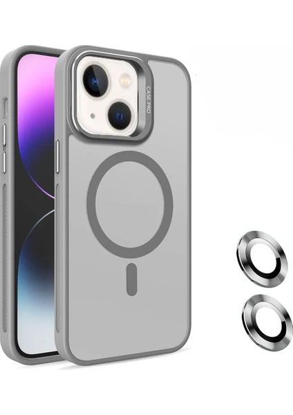 iPhone 15 Plus Uyumlu Lens Koruma Hediyeli Magsafe  Destekli Kamera Standlı Premium Buzlu Kılıf