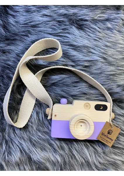 Bebek Oyuncağı Ahşap Fotoğraf Makinesi, +1 Yaş Montessori Oyuncak, Organik Ahşap Oyuncak- Lila